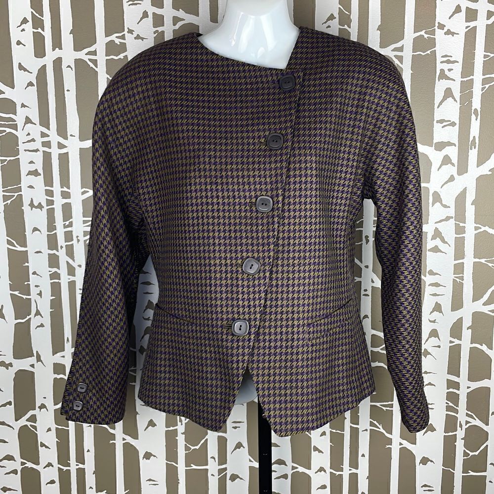 Michii Moon for Sanyo Vintage 90s 100% Wool Houndstooth Asymmetrical Blazer